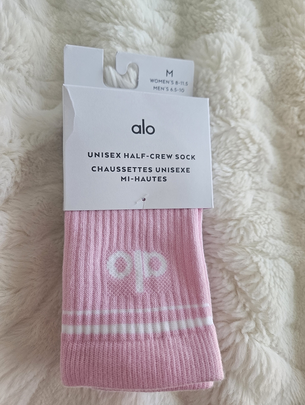 NWT ALO Unisex Half-Crew Sock - Sweet Pink Sz M Womens 8-11.5 SOLD OUT